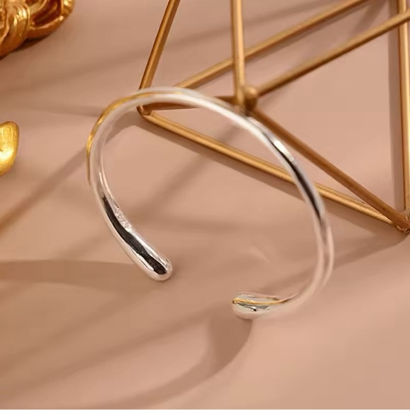 Silver Plated Smooth Open Bangle Bracelet - Picture 2 of 5